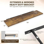 Dreamland 55" Floating Shelves for Wall, 12" Deep Slim Rustic Brown Floating Shelves, Wall-Mounted Shelves for Bedroom, Livin