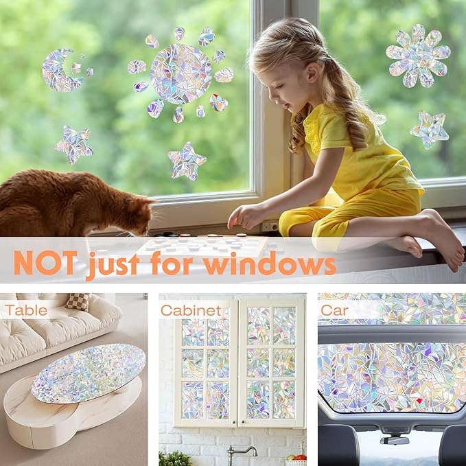 Hilarious Rainbow Window Privacy Film Glass Door Privacy Film Static Cling Tint Frosted 3D Decorative Window Film Sticker Privacy Decals Non-Adhesive Removable Stained Glass Film(39.4'' x 118'')