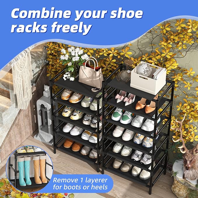 Simple Trending Narrow Shoe Rack with Cover, 10 Tier Shoe Organizer Storage, Tall Free Standing Shoe Cabinet Holds 20 Pairs f