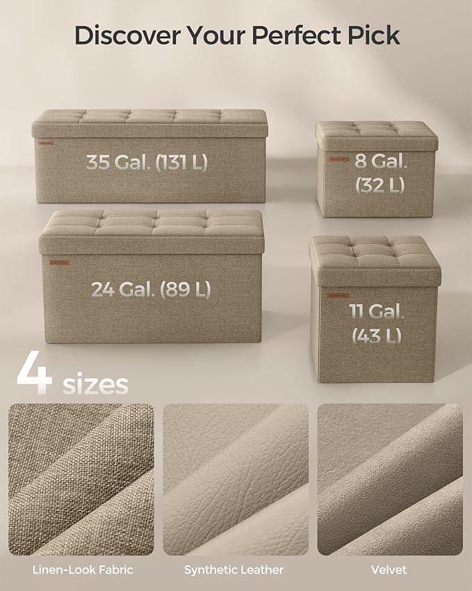 SONGMICS Mazie Collection - 30 Inches Folding Storage Ottoman Bench, Ottoman Foot Rest, End of Bed Bench, Storage Chest, Load