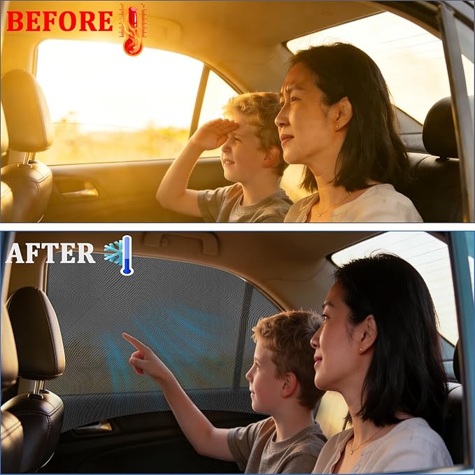 Car Window Shades,Car Window Screens for Camping,Car Window Cover for Baby,Universal Stretchable & Breathable Mesh Shades,Block Sun Rays,Fit Most Truck,SUV and Minivan(Rear 2 Pack)