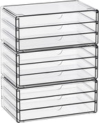Yieach 11.1 Inch Long Clear Drawer Organizers Stackable,3 Pack Small Acrylic Drawers,School,Office Supplies Organizer And Sto
