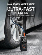 AstroAI L4 Tire Inflator Portable Air Compressor, 150PSI Portable Air Pump for Car Tires with Pressure Gauge LED Light, Electric Air Pump Quick Inflation for Cars, Motorcycles, Bikes, Tires, Balls