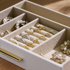 pickpiff Jewelry Box Organizer Case for Women: 3-Layer Jewelry Storage Case with Glass Window, Pure White Leather with Velvet