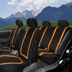 FH Group Unique Flat Cloth Full Set Car Seat Covers w. Silicone Steering Wheel Cover- Universal Fit for Most Cars, Trucks, SUVs or Vans (Orange/Black)