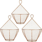 MyGift Set of 3, Farmhouse Copper Metal Wire Mesh Wall Hanging Baskets, Wall-Mounted Storage Basket, Decorative Kitchen Fruit