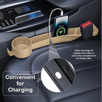 Car Seat Gap Plug with Storage Slot, Auto Gap Filler Organizer with Cup Holder, Universal Carseat Side Gap Filler Strip 2 Pack Between Front Seats & Console, Anti-Drop Pad with Seatbelt Holes, Beige