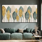 Contemporary Framed Wall Art Green and Gold Wall Decor Leaves Wall Prints Line Wall Posters 29"x58" Living Room Decorations K