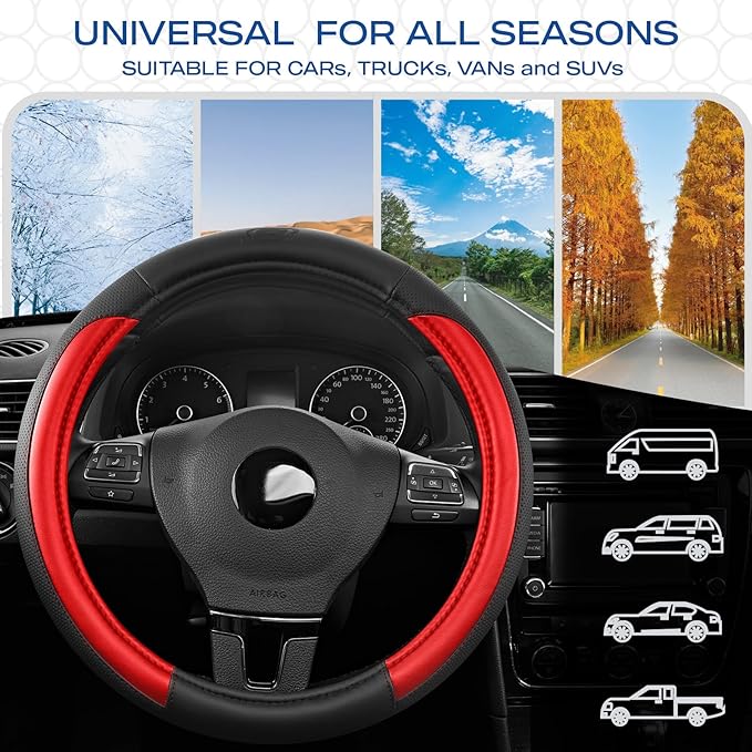 Skechers Steering Wheel Cover Memory Foam,Luxury Leather Steering Wheel Covers,Universal Anti-Slip Fit 14" 1/2-15" Car Wheel 