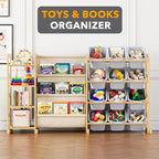 SpaceAid 3-in-1 Toy Storage Organizer with 4 Shelves and 12 Bins, Toy Organizers Storage 3-Tier Bookshelf, Kids Bin Shelf Box