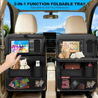 Car Backseat Organizer: Back Seat Storage Organizer for Kids with Tablet Holder, Heavy Duty Back Seat Protector with Foldable Table Tray, Kick Mats w/Pockets, Road Trip Essentials, 2 Count