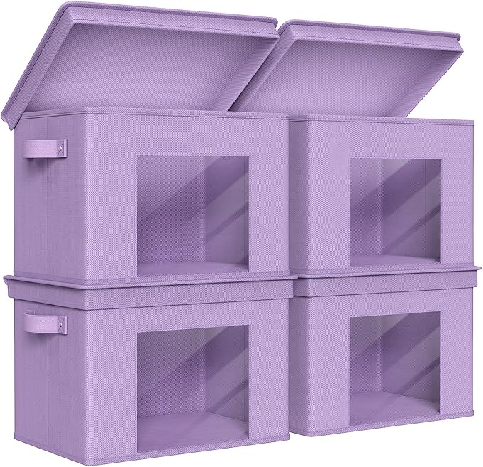 Univivi Foldable Fabric Storage Boxes Large Storage Bins with Lids [4-Pack] Collapsible Storage Cubes Organizer Containers Or