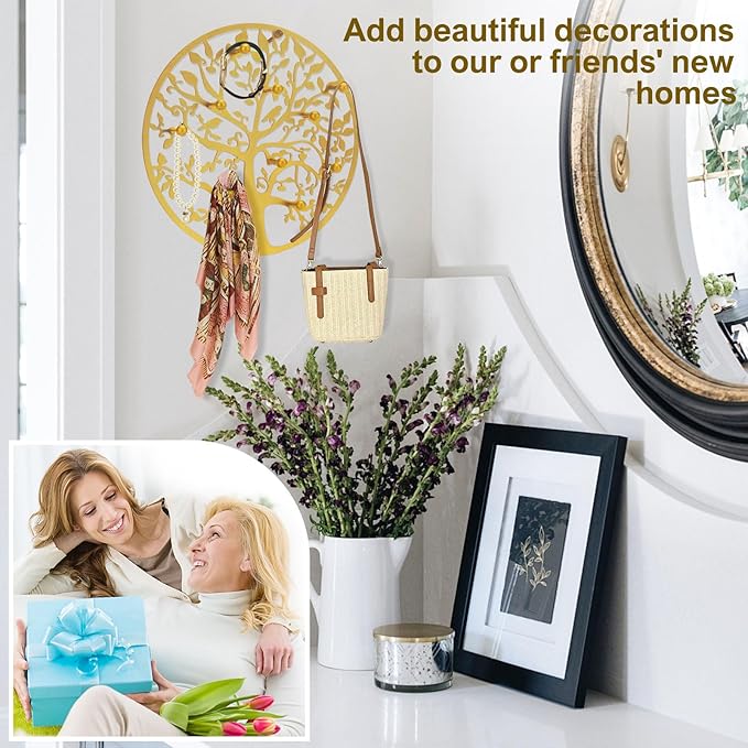 Round Decorative Home Key Holder Wall Mount, Metal Tree Car Key Rack for Wall Organizer for Keys, Wallets, Hats, Used for Dec