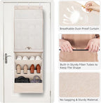 STORAGE MANIAC Over the Door Shoe Organizer with Curtain Dustproof Heavy-Duty Large Deep Pocket Hanging Shoe Organizer for Cl
