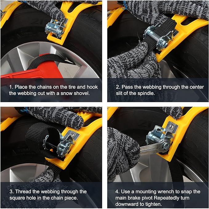 Snow Chains for Car 6 Pack, Emergency Anti Slip Chains for SUV/Trucks/ATV, Adjustable Universal Winter Security Chains for Ic