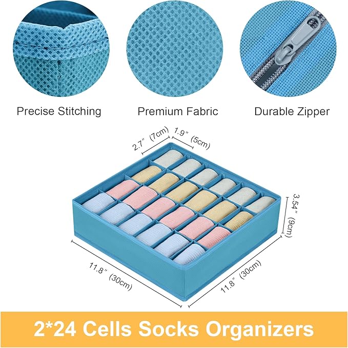 Joyoldelf Sock Organizer Drawer Organizer - 2 Packs Underwear Organizer, 24 Cells Collapsible Closet Organizers and Storage S