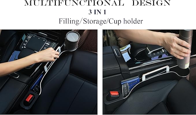 Car Seat Gap Filler Organizer- Upgrade Car Side Seat Gap Filler with Cup Holder and Phone Holder- Car Seat Gap Organizer for Prevent Falling-Seat Gap Storage 2 Pack (2, Black)
