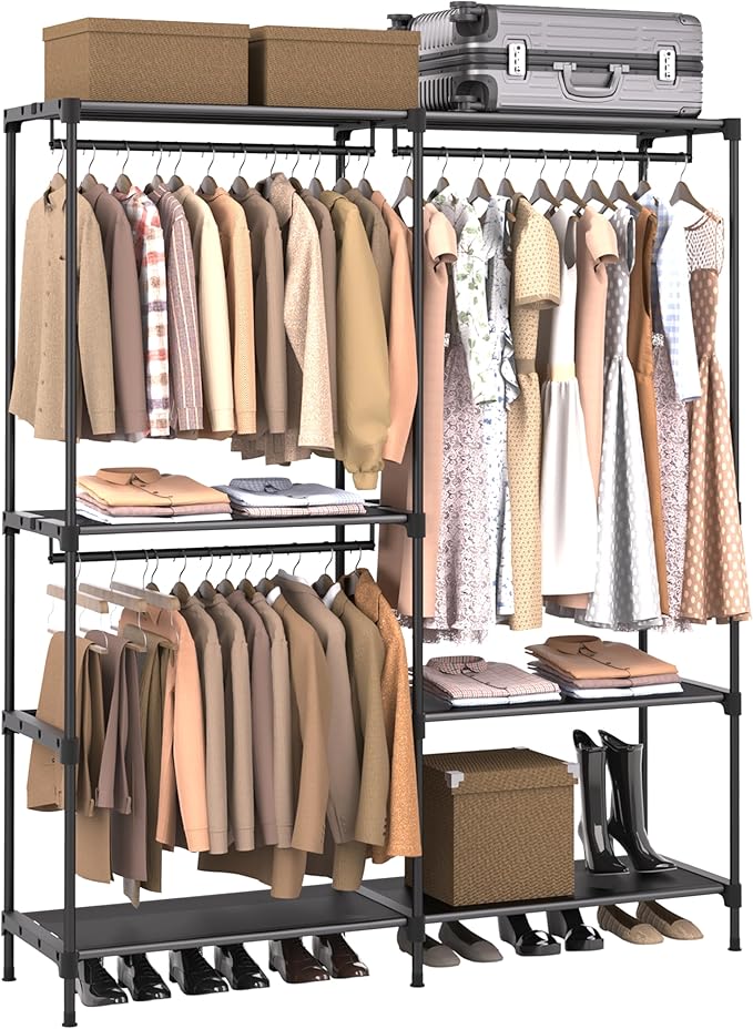CASAMAYA Clothes Rack, Portable Closet, 54.3 Inch Large Capacity Wardrobe Closet, Clothes Storage Organizer with Shelves and 