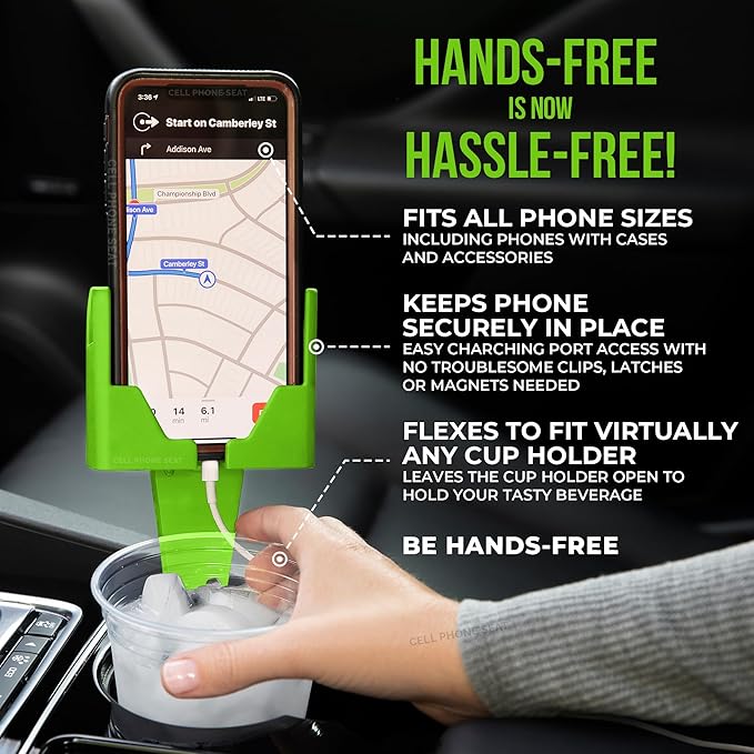 Cup Holder Phone Holder Mount for Car - Universal Adjustable Expander Cradle Hands-Free Driving - Compatible with All Smartphones Car Mount for iPhone Samsung Google Android Mobile Accessories Green