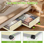 Under Bed Storage with Wheels, 4-Pack UnderBed Storage Containers with Clear Lids, Under Bed Shoe Storage Organizer, Rolling 