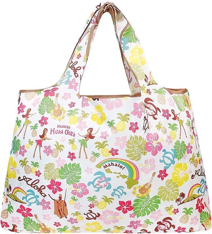 allydrew Large Foldable Tote Nylon Reusable Grocery Bags, 5 Pack
