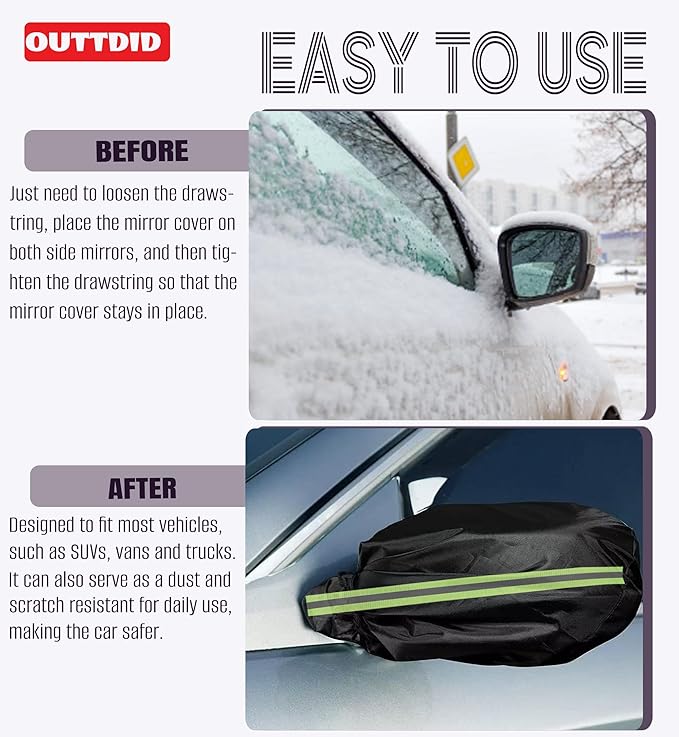 Side Mirror Covers and Windshield Wiper Covers for Trucks Cars SUVs Vans, 1 Pack Auto Rearview Protection Cover & Windshield Wiper Covers Protect from Ice Snow Frost Dew Rain Bird Poop Side Covers