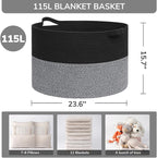 INDRESSME 115L Extra Large Cotton Rope Blanket Basket, Woven Basket for Toy Storage Organizer & Laundry Toy Box for Living Ro