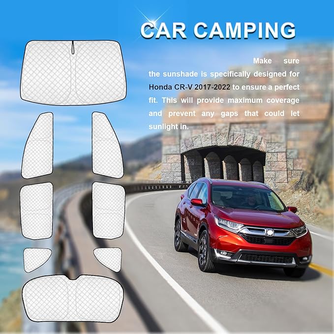 KMF 8pcs Thicken Sun Shades for Honda CR-V 2017-2022 Accessories, CRV Sunshade Full Car Window Covers for Windshield Side Rear, UV Block and Blackout Privacy for Camping Outdoor