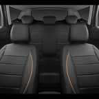 CAR PASS Universal FIT Piping Leather Two Front Seat Covers, Waterproof Faux Leather for SUV Sedan Van Truck, Airbag Compatible,Reserved Opening Holes for Headrest Covers. (Black and Beige)