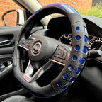PINCTROT D Shaped Race Grip Steering Wheel Cover, Anti Slip Silicone Perforated Design with Soft Touch Padding, Enhanced Grip for Sporty Driving Flat Bottom 14.5-15 Inch (Racing Blue)