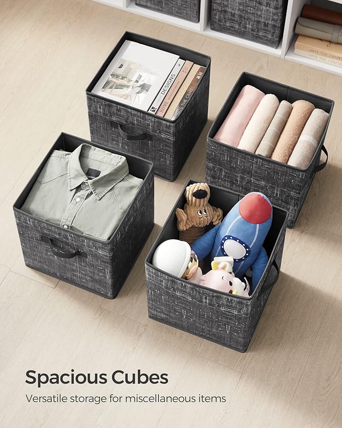 SONGMICS Storage Cubes, 11.8-Inch Non-Woven Fabric Bins with Double Handles, Set of 6, Closet Organizers for Shelves, Foldabl