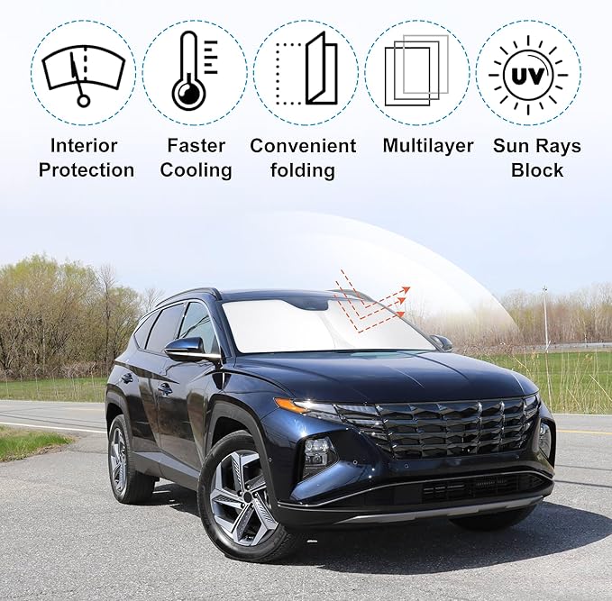 Front Windshield Sun Shade Foldable Car Front Window Sun Shade Windshield Shade Custom Fit for 2022-2025 2026 Hyundai Tucson Block UV Rays Heat Keep Cooler