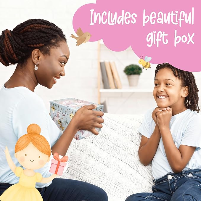 The Memory Building Co Unicorn Musical Jewelry Box Plays Classic Melody, Storage Organizer Music Box for Kids Ages 6-12, MDF 