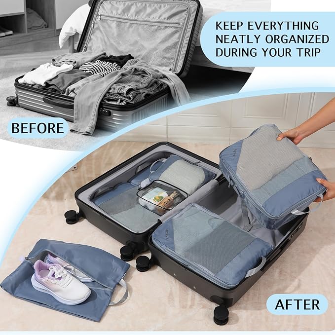 PFEYRPK Lightweight Compression Packing Cubes for Suitcases, Compressible Expandable Travel Packing Organizer with Clear Toil