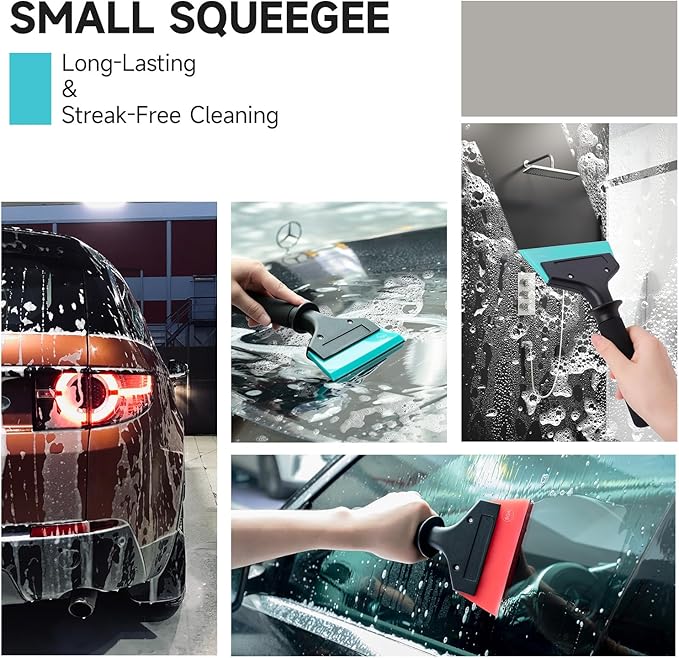 FOSHIO Small Squeegee for Window & Shower Glass Doors, Heavy Duty Metal Handle with 3 Rubber Blades & Car Windshield Ice Scrapers