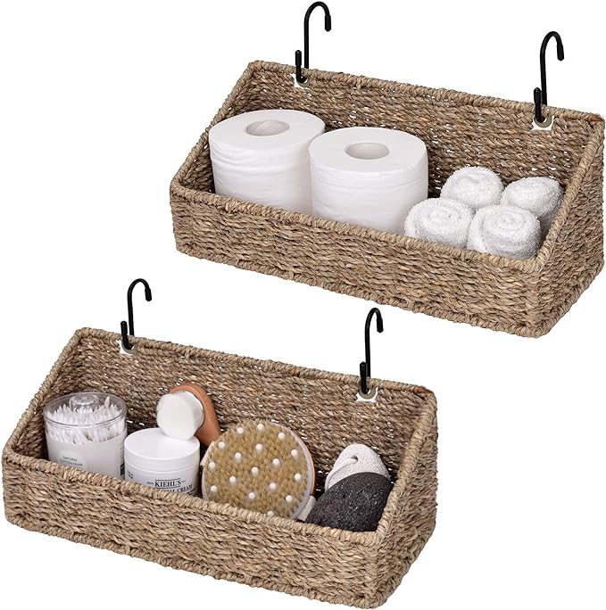 StorageWorks Woven Wall Baskets for Storage, Seagrass Baskets for Shelf, Wall Storage for Kitchen and Bathroom, Hanging Baske