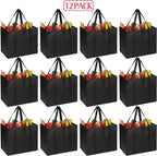 DIOMMELL 12 Pack Reusable Grocery Bags Large Foldable Heavy Duty Shopping Tote Produce Bag with Reinforced Handles for Groceries Clothes Vegetables Fruit, Black
