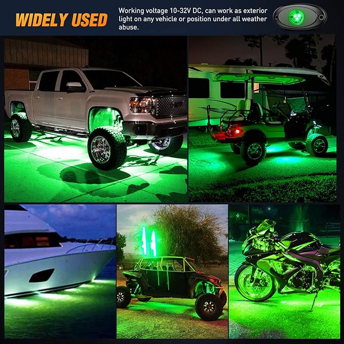 Nilight LED Rock Light 6PCS Underglow Wheel Well Pods Waterproof Exterior Underbody Roof Rack Side Lamps for Car Truck Pickups ATV UTV SUV Motorcycle Boat, Green Color