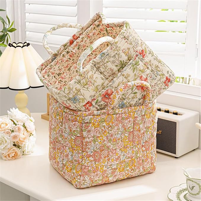 Boho Fabric Storage Basket, Large Capacity Laundry Basket, 12.2'' x 10.23'' x 10.23'' Collapsible Laundry Hamper with Easy Ca
