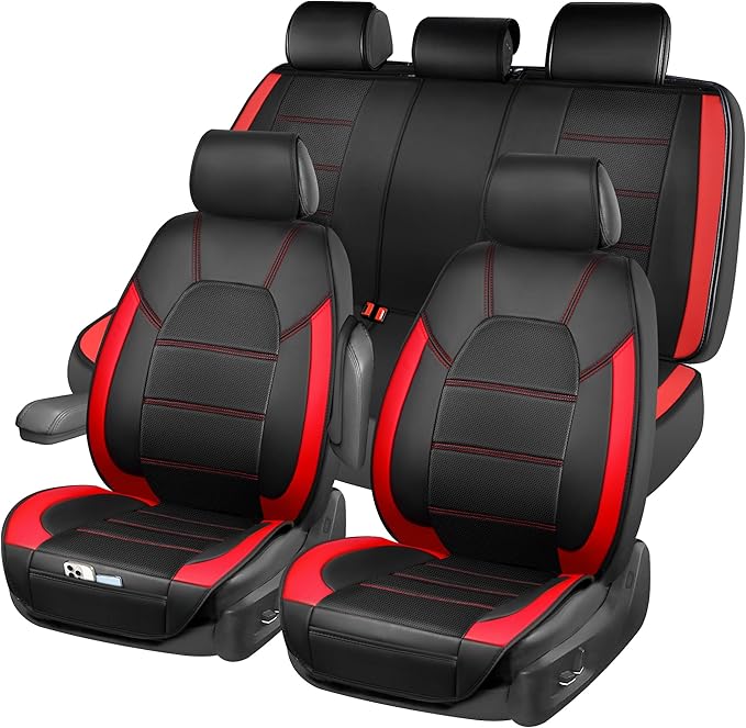 CAR PASS 5 Seats Leather Car Seat Covers, Sideless Car Seat Protectors with Storage Pocket, Water Resistance Seat Cover, Univ