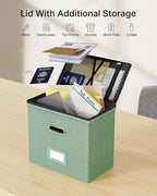 Oterri 2 Pack File Organizer Boxes with Lids, File Box with Mesh Pockets, Document Organizer Box for File Folders Letter Size