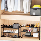 Jripae Bamboo Shoe Rack for Closet, Stackable 3 Tier Longer Shoe Organizer Shelf Holder Storage 12-15 Pairs for Entryway Door