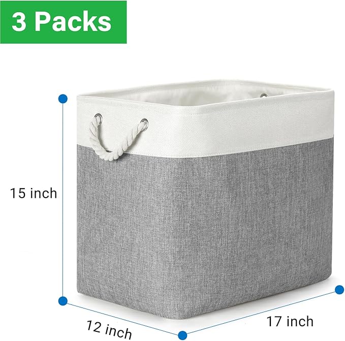 Bidtakay Extra Large Storage Baskets for Organizing 17x12x15.1 inch 3-Pack Fabric Closet Organizers Storage Bins with Handles