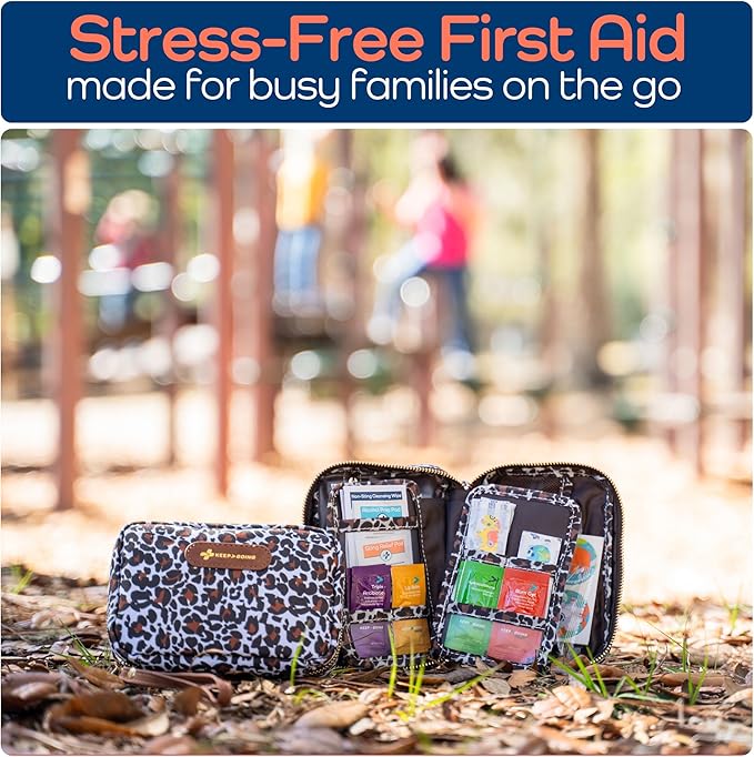 Keep Going Travel First Aid Kit for Kids – 130 Pc.for Purse, Diaper Bag, Backpack, & Suitcase, with Latex-Free Bandages – 7 x