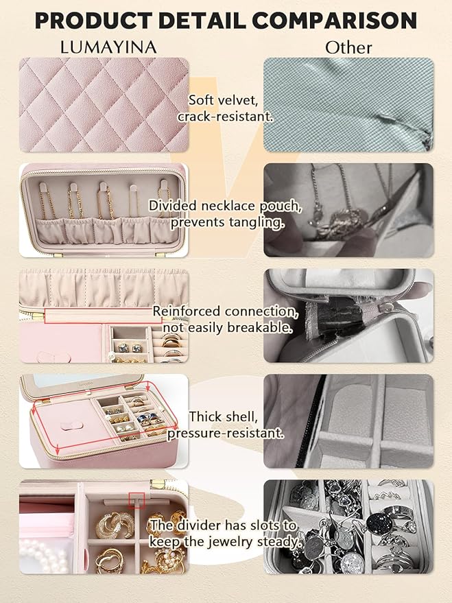 Velvet Travel Jewelry Box with Large Mirror, Double-Layer Jewelry Organizer Case for Women and Girls, Portable Storage Case w
