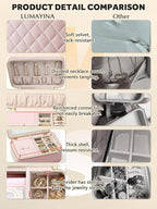 Velvet Travel Jewelry Box with Large Mirror, Double-Layer Jewelry Organizer Case for Women and Girls, Portable Storage Case w