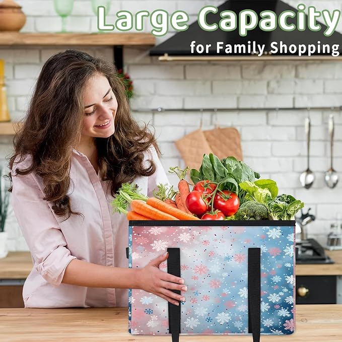 Reusable Grocery Bags Heavy Duty Shopping Bags Foldable Large Tote Bags with Long Handles & Hard Bottom
