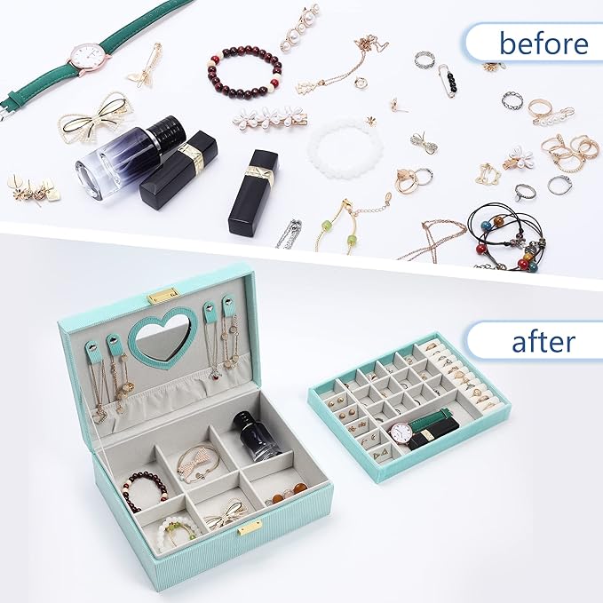 Dajasan Jewelry Boxes for Women Girls, Jewelry Organizer Box, 2-Layer Large Velvet Jewelry Box for Rings Necklaces Bracelets 