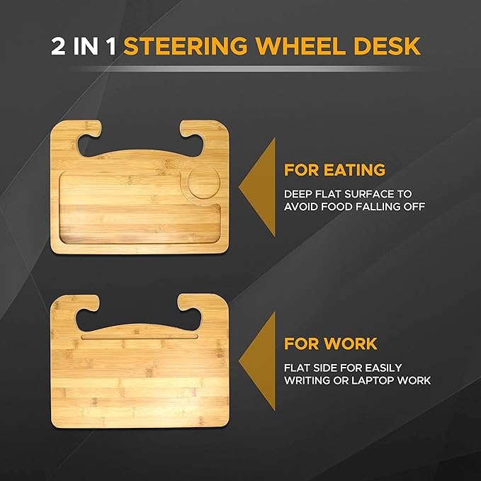 EcoNour 2 in 1 Car Steering Wheel Desk | Lap Desk for Convenient Working | Bamboo Trays for Eating | Interior Accessories for Truck Drivers | Lightweight Wooden Tray with Easy Storage