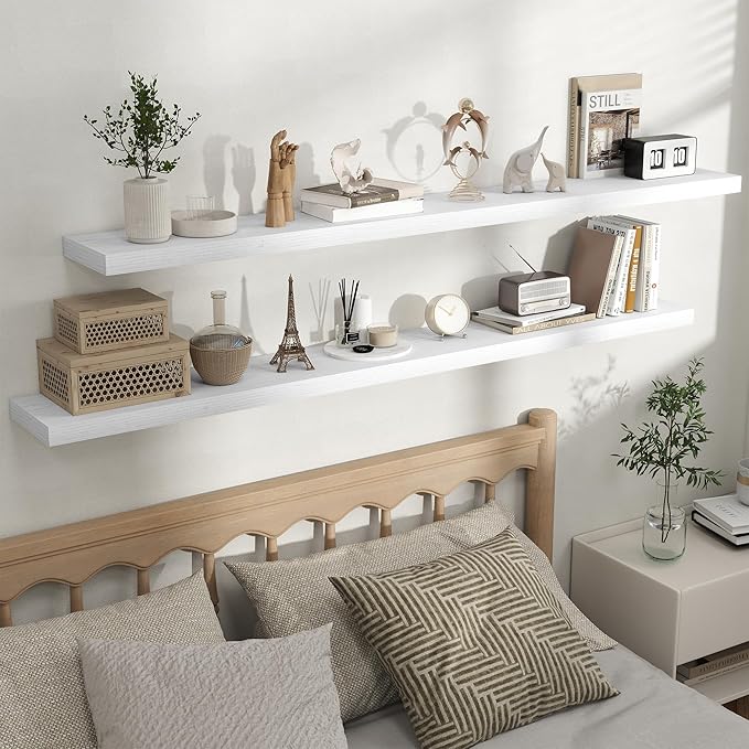 Fun Memories Rustic Floating Wall Shelves, Wall Mounted Wood Storage & Display Shelves for Bathroom, Bedroom, Living Room or 